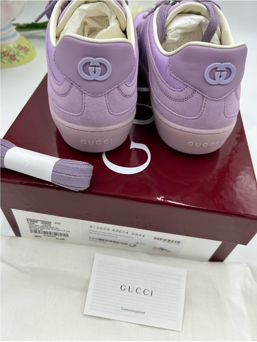 Women’s Gucci G 75 lilac suede sneakers interlocking G size 37.5 made in Italy - Picture 7 of 12
